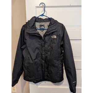 The North Face HyVent Rain Jacket Womens Medium Black Hooded Waterproof Shell